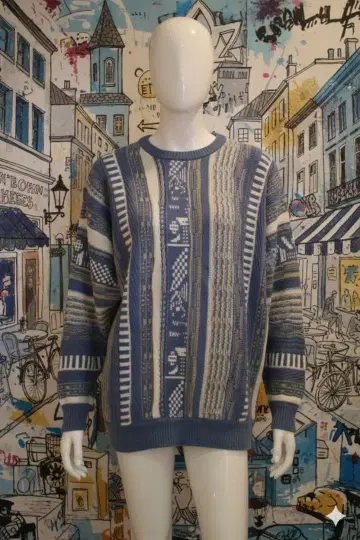 기하학 패턴 블루 계열 니트 스웨터