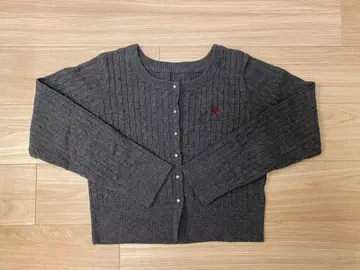 vis 원포인트 자수 케이블 가디건 그레이