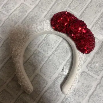 유니버셜 USJ 헬로키티 화이트 레드 스팽글 머리띠