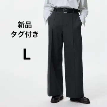 새상품 유니클로 브러쉬드 저지 와이드 팬츠 L 다크 그레이 남녀 공용