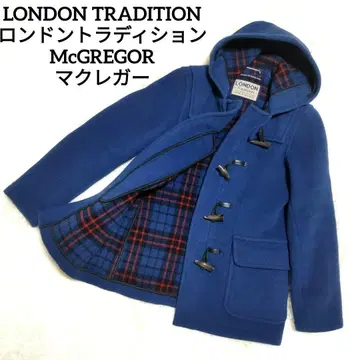 런던 트래디션 더플 코트 울 영국제 체크 블루 콜라보