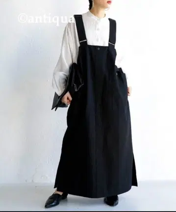 새상품급 antiqua patterntorso 오버롤 스커트 블랙