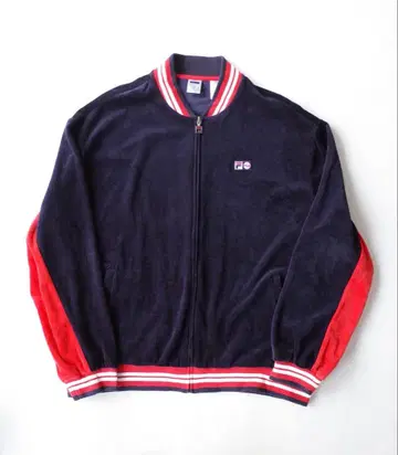 FILA 휠라 벨로아 트랙 자켓 네이비 빨강 흰색 L 풀 집업 저지