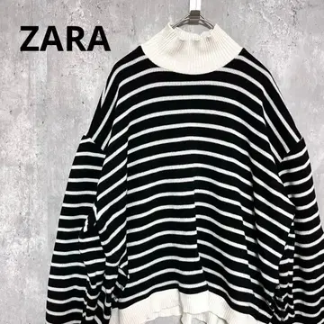 ZARA 하이넥 보더 사이드 슬릿 니트 스웨터 캐주얼