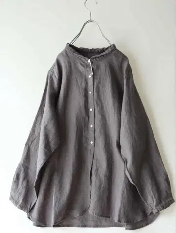 08mab 차콜*꼬마 카라 밑단 하늘하늘 린넨 블라우스 셔츠