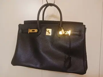 블랙 천연 가죽 버킨 핸드백 골드 금장 장식