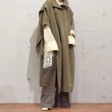 tan 니트 판초 코트