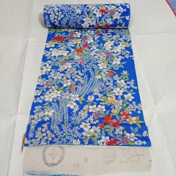 꽃무늬 코몬 옷감 파란색 하마 크레이프 원단 순수 실크