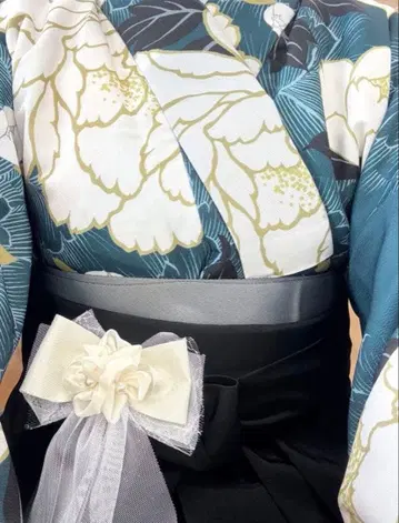 여성용 하카마 파랑 블랙 꽃무늬