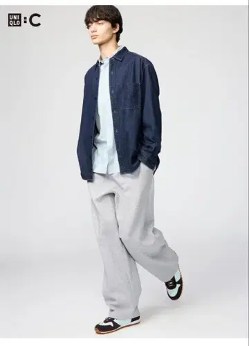 새상품 택 씰 포함 유니클로C 맨투맨 와이드 팬츠 그레이 S 표준 사이즈