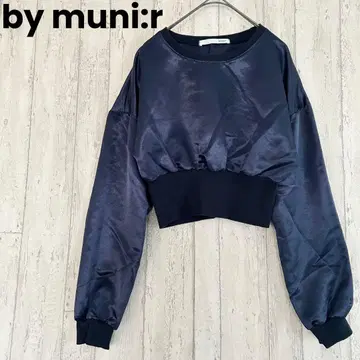 바이무니르 크롭 맨투맨 F 새틴 네이비