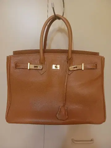 브라운 카멜 가죽 버킨 토트백