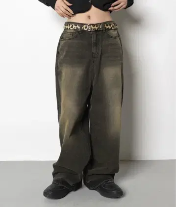 [ UNISEX ] 빈티지 컬러 워싱 데님 와이드 팬츠