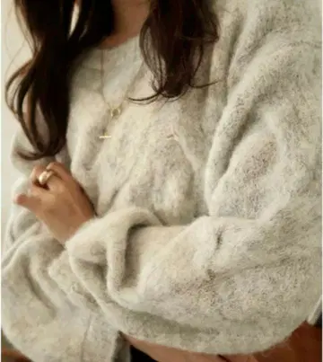 mideal 믹스 컬러 케이블 숏 니트 라이트 그레이