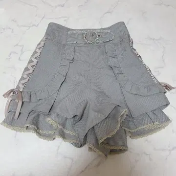 LIZLISA 숏팬츠 그레이 체크 무늬 빅 리본 하트 지뢰계