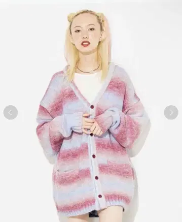 Xgirl 긴팔 그라데이션 니트 가디건 핑크