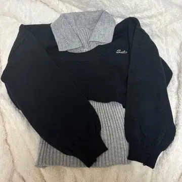 블랙 스웨터 셔츠 옷깃 레이어드 스타일