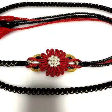 허리띠 후리소데 성인식 빨간색 블랙 금 골드 펄