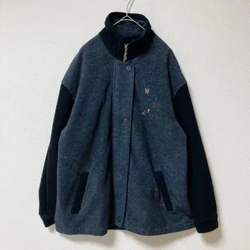 바시티 자켓 자수 울 코듀로이 블랙 레트로 빈티지 구제 의류