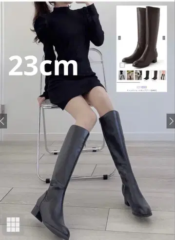 23.0cm 청키힐 가죽 롱 부츠