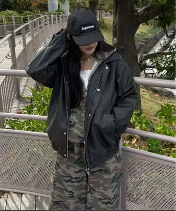 빈티지 가공 인조 가죽 자켓