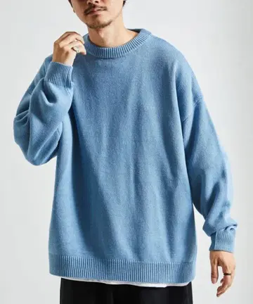 이지케어 워셔블 크루넥 니트 스카이블루