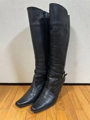 히미코 소가죽 롱 부츠 블랙 블랙 24.5cm