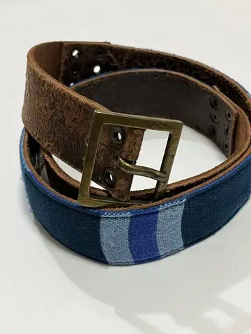 M+FG 마리떼 프랑소와 저버 더블 홀 스트라이프 디자인 가죽 벨트