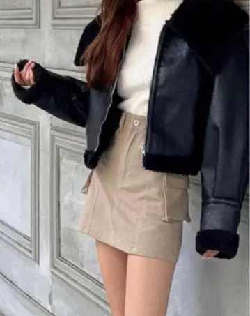 퍼 달린 숏 가죽 자켓 grl [ k9055b ]