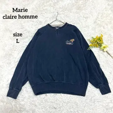 마리끌레르 트레이닝복 맨투맨 남성용 원포인트 면 100% 네이비