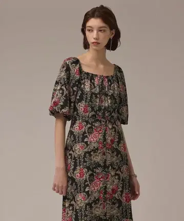 [ 미사용 ] 그레이스 콘티넨탈 빈티지 플라워 프린트 원피스 36