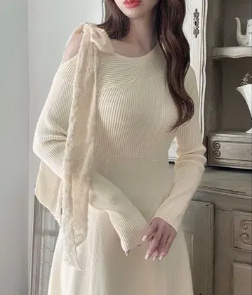 롱 니트 원피스 크림