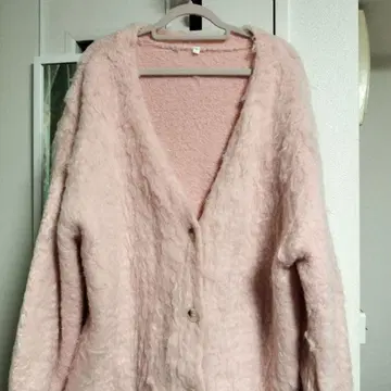 coca 모헤어풍 니트 가디건 핑크