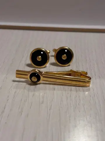던힐 Dunhill 커프스 넥타이핀 2세트 블랙 골드