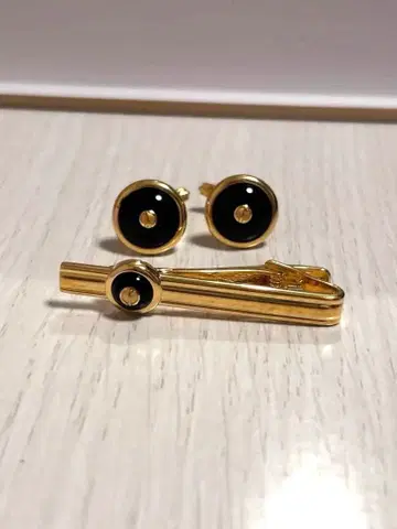 던힐 Dunhill 커프스 넥타이핀 2세트 블랙 골드