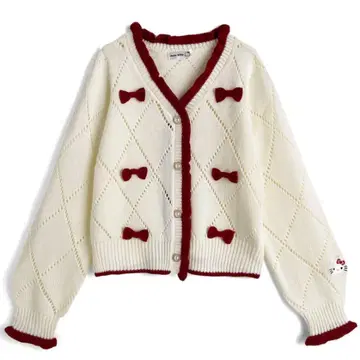 산리오 헬로키티 자수 리본 니트 가디건 키티 긴팔 완판템