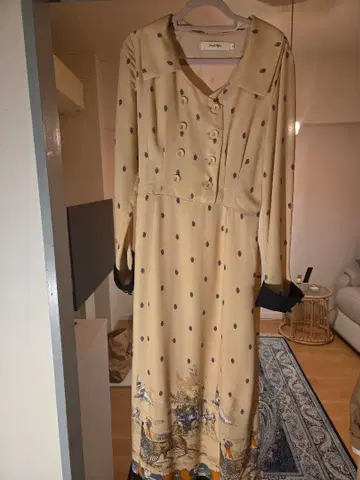 Simple Retro 마차 프린트 긴팔 원피스