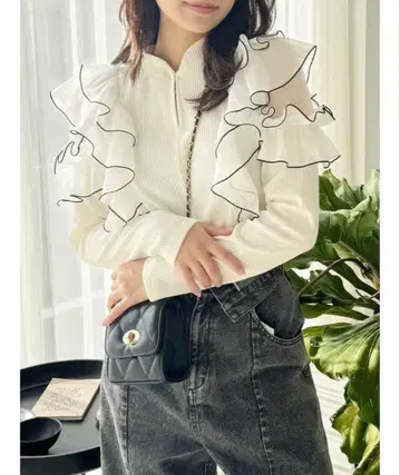 프론트 후크 긴팔 프릴 상의