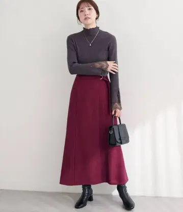 내추럴 꾸뛰르 랩 스타일 트위드 스커트 보르도 빨간색