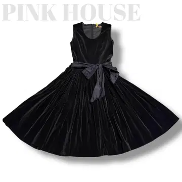 레어 핑크하우스 벨로아 플리츠 원피스 벨로아 슬리브리스 A라인