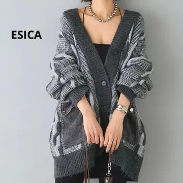 ESICA 에시카 니트 가디건 도킹 이소재 데님 두꺼운 원단