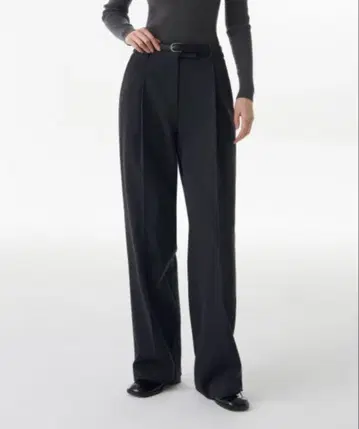 로우웨스트 턱 와이드 슬랙스 차콜 그레이