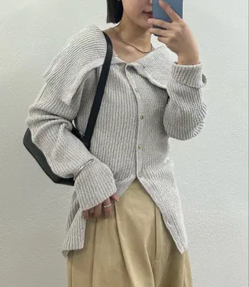 mystic 부클레 BIG 옷깃 니트 라이트 그레이 봄 가을 겨울