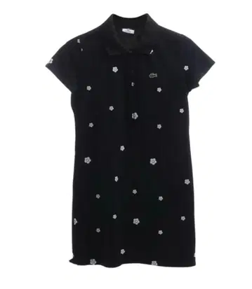 라코스테 마리쿠아 콜라보 블랙 꽃무늬 피케 셔츠 원피스