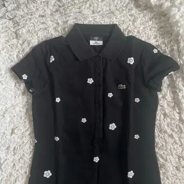 라코스테 마리쿠아 콜라보 블랙 꽃무늬 피케 셔츠 원피스