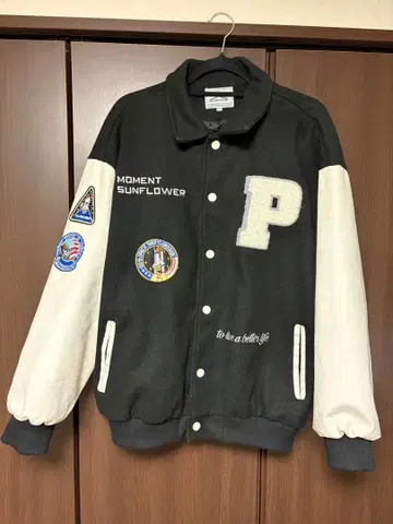 바시티 자켓 블랙 화이트 XL