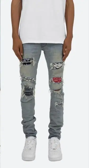 mnml 라이트 블루 데미지 데님 스키니 팬츠