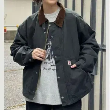 다크 그린 옷깃 코듀로이 워크 자켓