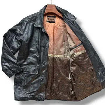 XL 상당 가죽 자켓 양가죽 페이즐리 블랙 남성용 천연 가죽