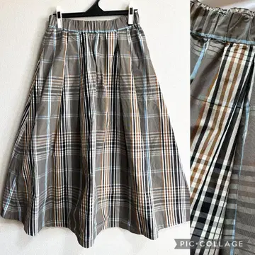 Jena 에스파스 메르베유 가을/겨울 나일론계 체크 무늬 플레어 스커트